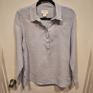 Jones & Co. Women's 100% Linen Long Sleeve Popover Top Sz M Casual Beach Resort